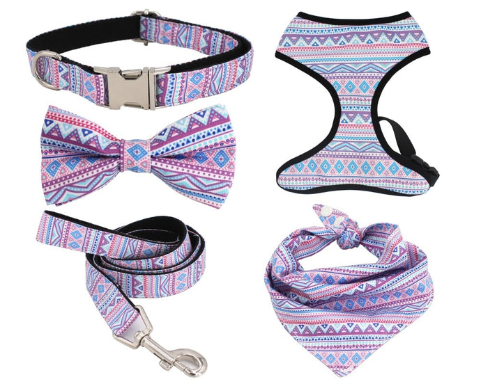 Pet Girl Dog Accessories Dog collar Bow Leash Harness and Bandana Sets